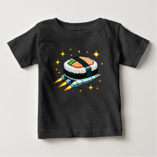 Camiseta Para Bebê Aventura de Sushi Espacial de 8 Bits - Arte Cósmic