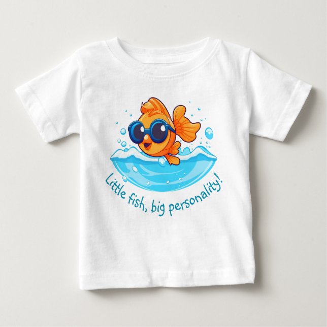 Camiseta Para Bebê Aventura no Mar | Peixes dourados-cegos com óculos (Frente)