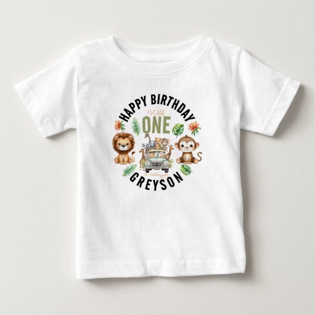 Camiseta Para Bebê Aventura Selvagem na Selva 1º Aniversário (Frente)