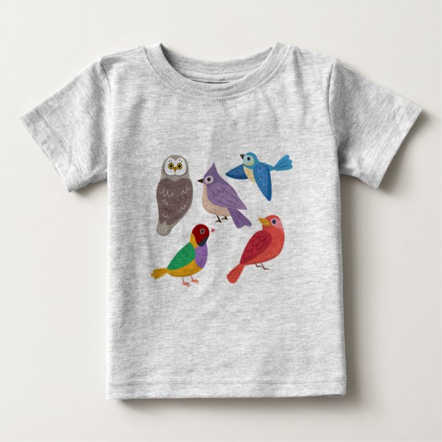 Camiseta Para Bebê Aves Coloridas (Frente)