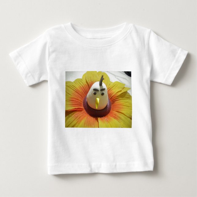 Camiseta Para Bebê Aves Esculpidas na Impressão de Arte de Girassol (Frente)