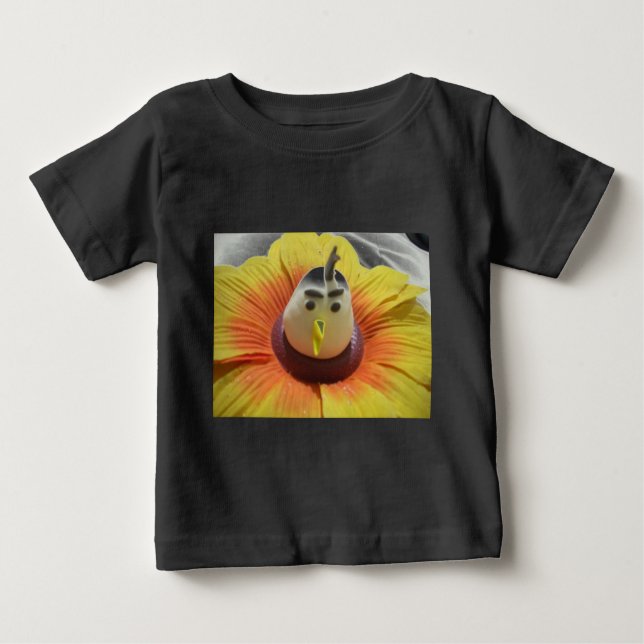 Camiseta Para Bebê Aves Esculpidas na Impressão de Arte de Girassol (Frente)