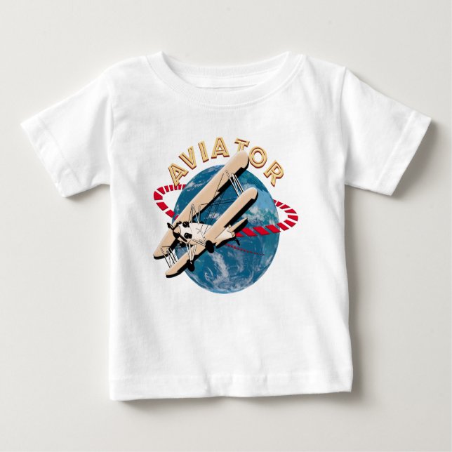 Camiseta Para Bebê Aviador viajando pelo mundo (Frente)