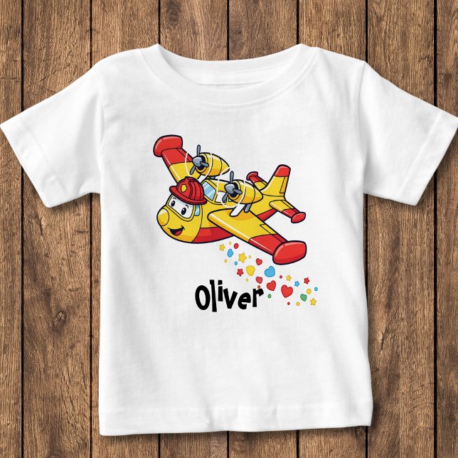 Camiseta Para Bebê Avião de Bombeiro de Cartoon Whimsical (Criador carregado)
