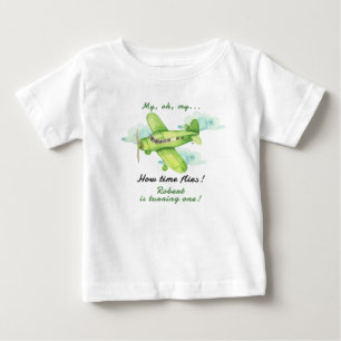 Camiseta Para Bebê Avião Meu Tempo Voa Viagem Primeiro Aniversário