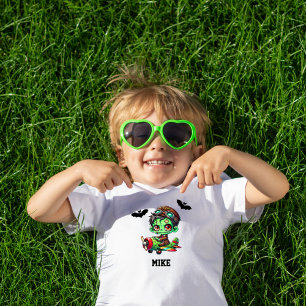 Camiseta Para Bebê Avião Morcego de Zumbi Caprichoso de Aquarela de H