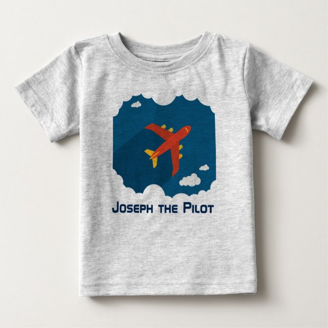 Camiseta Para Bebê Avião no piloto personalizado do garoto do céu azu (Frente)