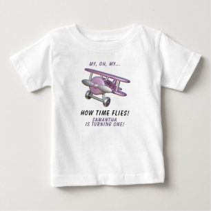 Camiseta Para Bebê Avião Oh Meu Tempo Voa Primeira Viagem Aniversário