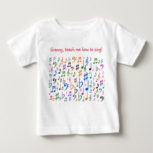 Camiseta Para Bebê Avó, ensine-me a cantar! (Frente)