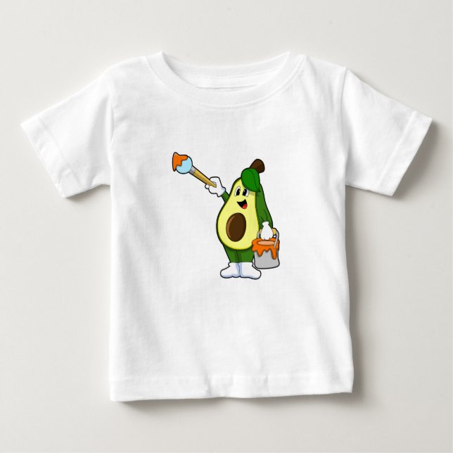 Camiseta Para Bebê Avocado como Pintor com Pincel de Tinta (Frente)