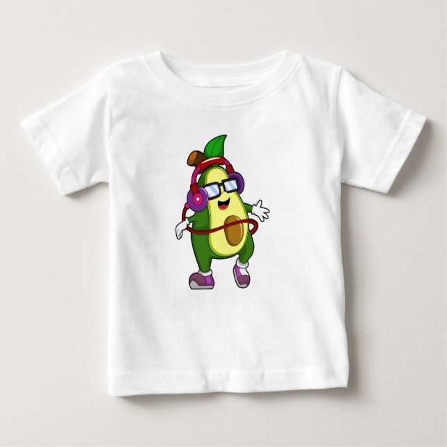Camiseta Para Bebê Avocado em Música com Fone de Ouvido (Frente)