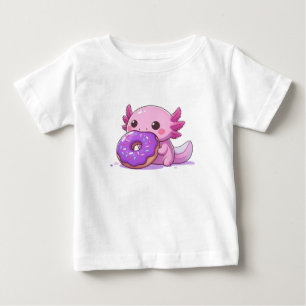 Camiseta Para Bebê Axolotl come rosquinhas roxas. bebê.