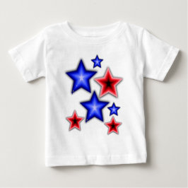 Camiseta Para Bebê Azul brilhante e estrelas vermelhas