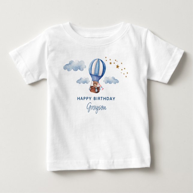 Camiseta Para Bebê Azul de aniversário do Urso de Teddy (Frente)