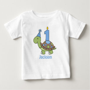 Camiseta Para Bebê Azul do Tshirt do aniversário da tartaruga