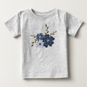 Camiseta Para Bebê Azul Flores de Vinha Simples Botânicas