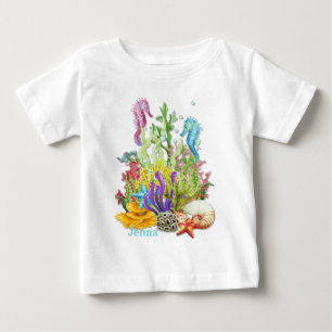 Camiseta Para Bebê Azul tropical da vida marinha
