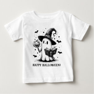 Camiseta Para Bebê B & W Feliz Fantasma das Halloween
