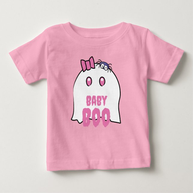 Camiseta Para Bebê Baby Boo Girl Adorável Halloween Família Fantasma (Frente)