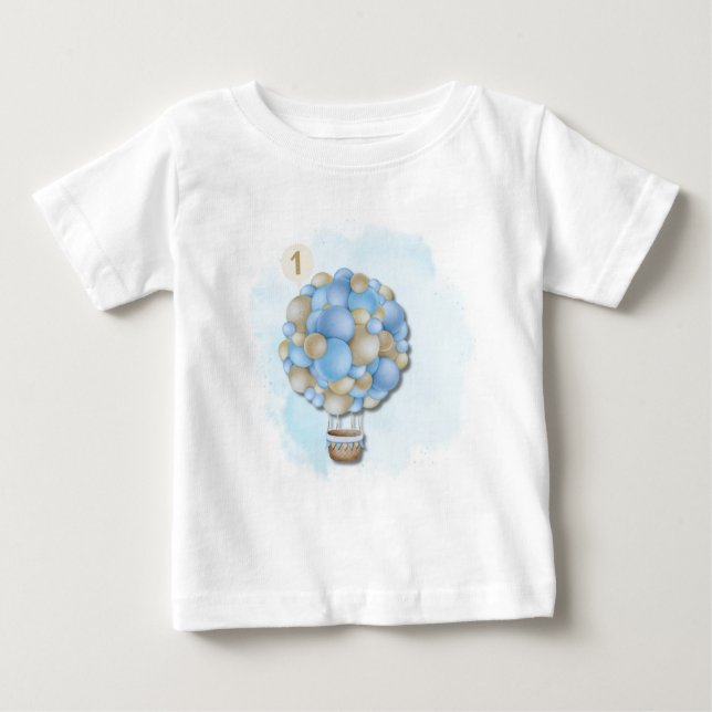 Camiseta Para Bebê Baby Boy 1st Birthday Hot Air Balloon T-Shirt (Frente)