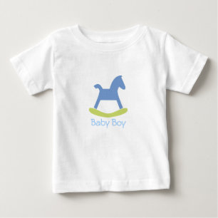 Camiseta Para Bebê Baby Boy Blue e Yellow Rocking Horse Baby Tshirt