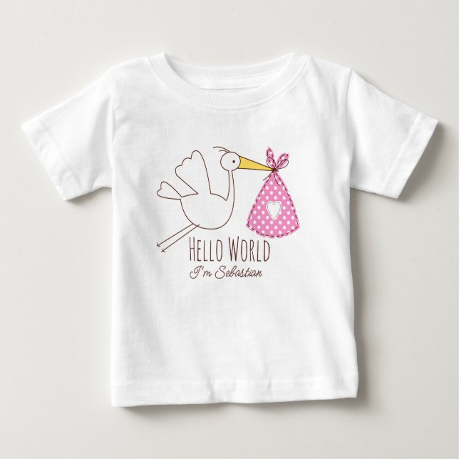 Camiseta Para Bebê Baby Boy Hello World I'm Sebastian Personalized  (Frente)