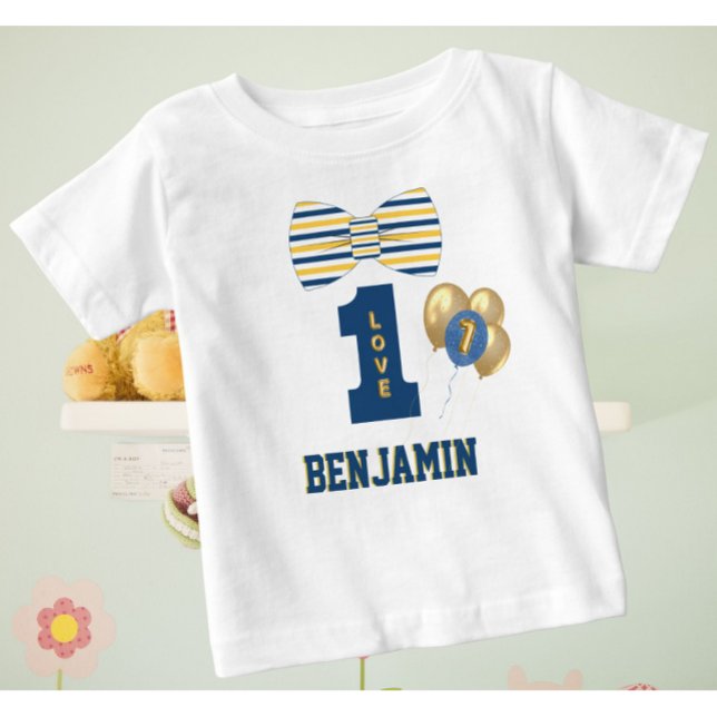Camiseta Para Bebê Baby Boy Name One Love Arco Tie Blue (Criador carregado)
