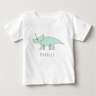 Camiseta Para Bebê Baby Boy Triceratops Dinossauro com Nome