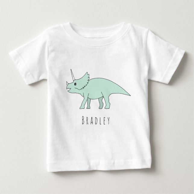 Camiseta Para Bebê Baby Boy Triceratops Dinossauro com Nome (Frente)