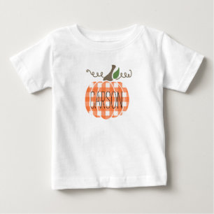 Camiseta Para Bebê Baby Boy Watercolor Pumpkin Xadrez Laranja