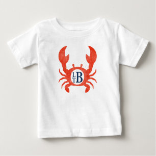 Camiseta Para Bebê Baby Boys Watercolor Caranguejo Círculo Monograma 