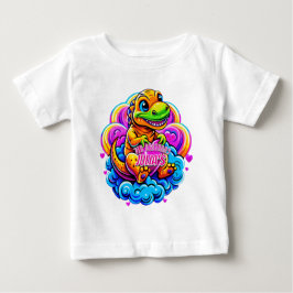 Camiseta Para Bebê Baby Dino abraçando um Travesseiro cardíaco em uma