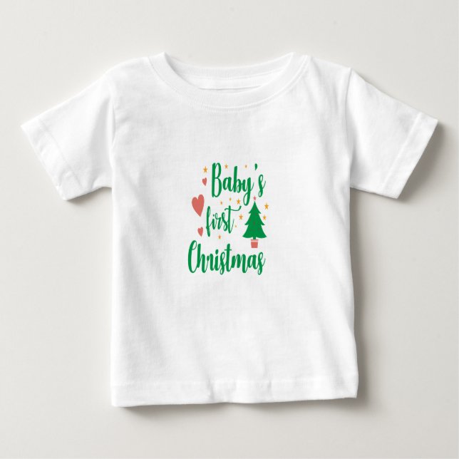 Camiseta Para Bebê Baby First Christmas  (Frente)