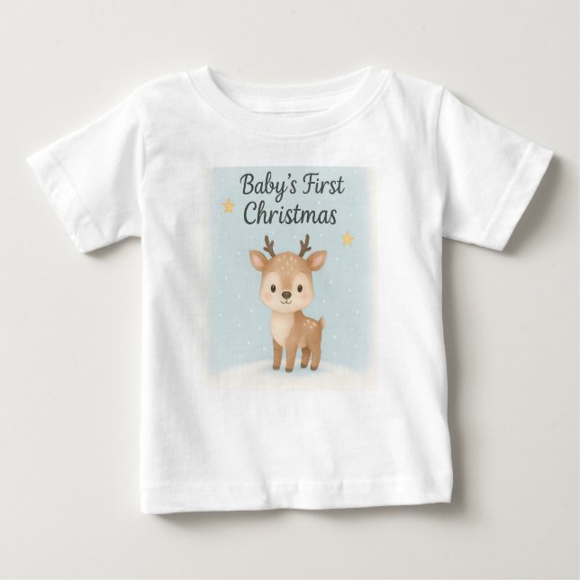 Camiseta Para Bebê Baby first christmas reindeer cute festive family  (Frente)