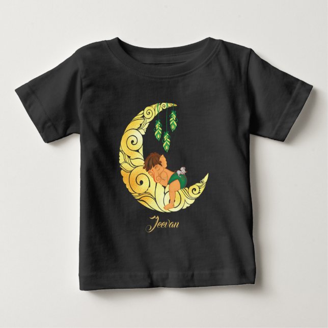 Camiseta Para Bebê Baby Ganesha with golden moon and stars (Frente)
