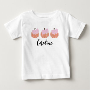 Camiseta Para Bebê Baby Girls Gingham Pumpkin Trio Com Arcos Rosa