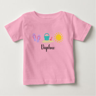 Camiseta Para Bebê Baby Girls Watercolor Beach Trio T-Shirt