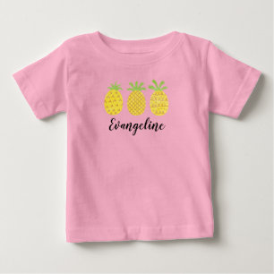 Camiseta Para Bebê Baby Girls Watercolor Pineapple Trio T-Shirt