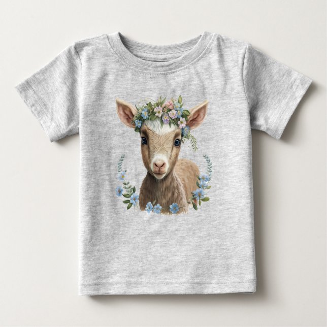 Camiseta Para Bebê Baby Goat Flower Crown (Frente)