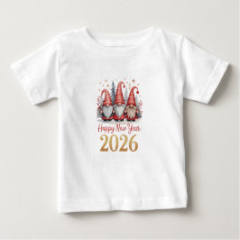 Camiseta Para Bebê Baby Happy New Year 2026 Gnomes T-Shirt