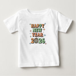 Camiseta Para Bebê Baby Happy New Year 2026 Groovy T-Shirt
