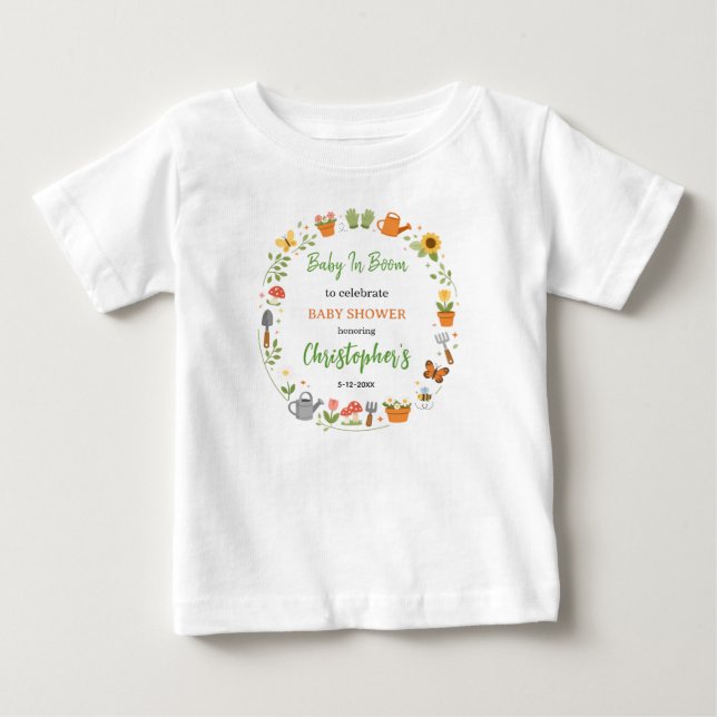 Camiseta Para Bebê Baby in Bloom Garden Baby Shower | Cute Floral  (Frente)