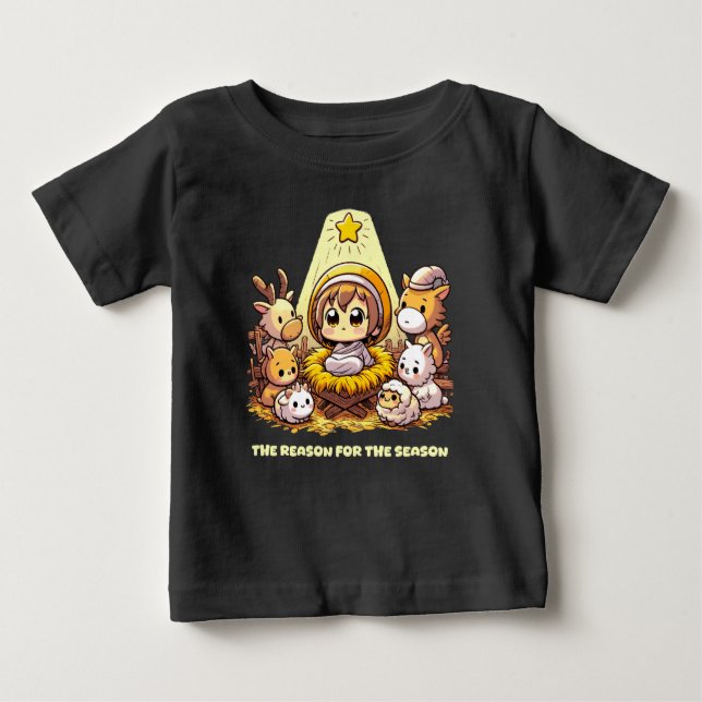 Camiseta Para Bebê Baby Jesus: Chibi Nativity (Frente)