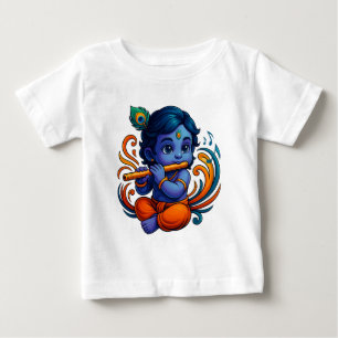 Camiseta Para Bebê Baby Krishna com Flauta - Víbias da Paz 3D vibra