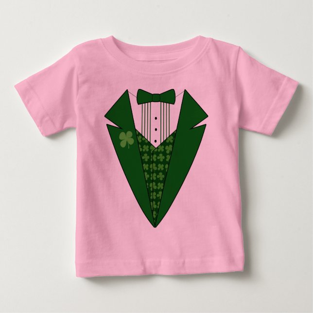 Camiseta Para Bebê Baby Leprechaun Irish Tuxedo (Frente)