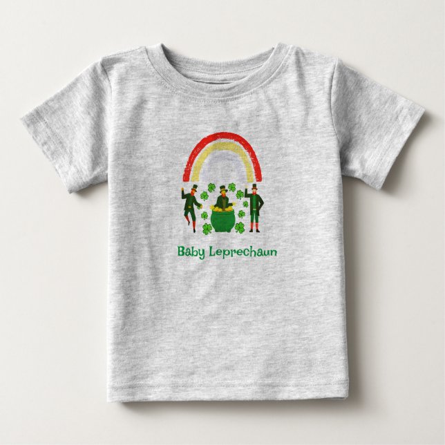 Camiseta Para Bebê Baby Leprechaun Shamrock Rainbow (Frente)