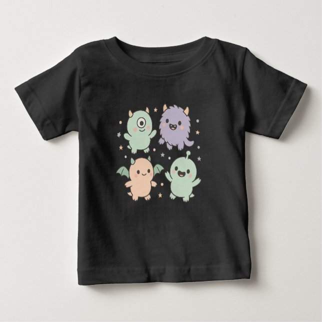 Camiseta Para Bebê Baby Monsters Party Cute Pastel Halloween Friends (Frente)