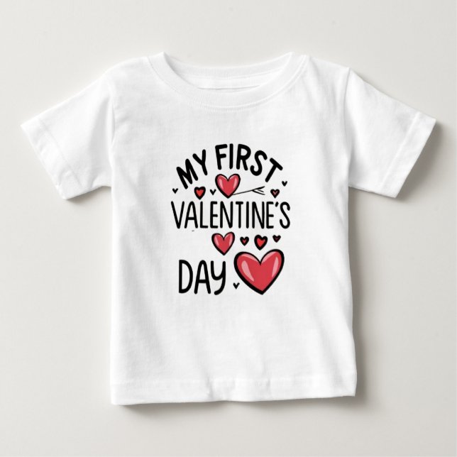 Camiseta Para Bebê Baby on his first Valentine's Day (Frente)
