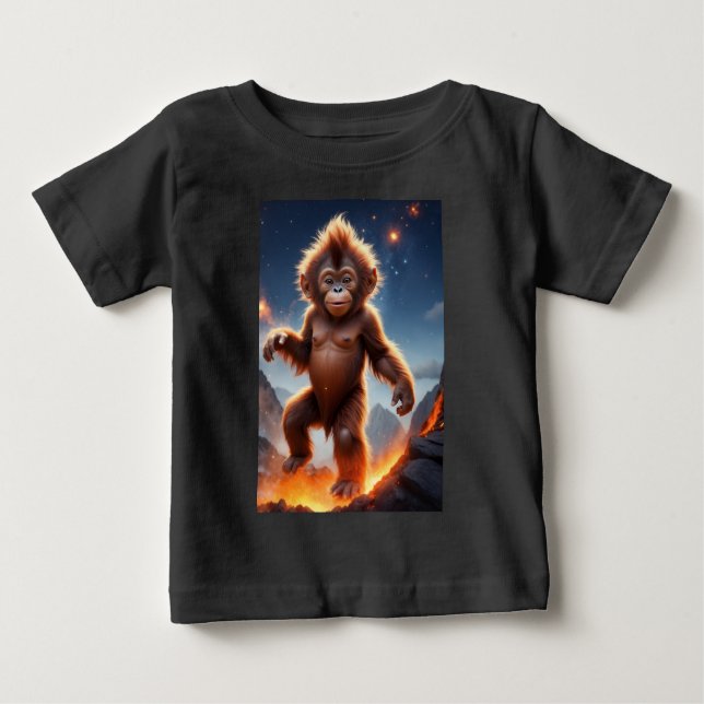 Camiseta Para Bebê Baby Orangutan e Volcano (Frente)