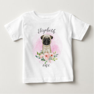Camiseta Para Bebê Baby Pug Birthday Baby T-Shirt